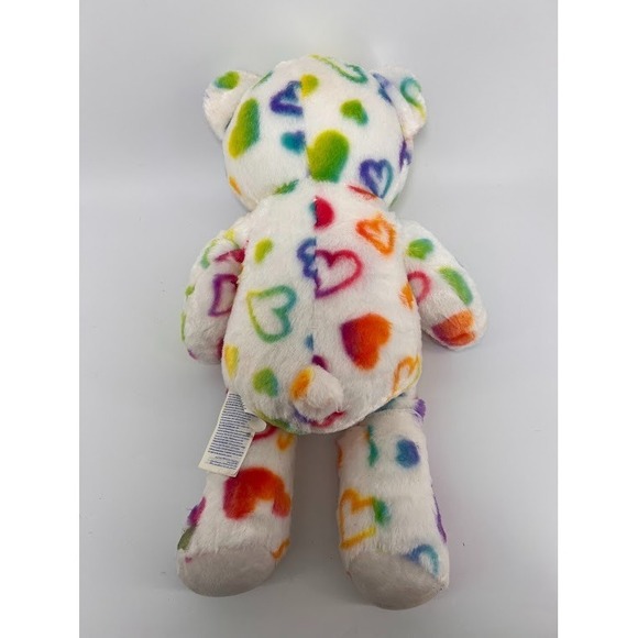 Build A Bear White Rainbow Hearts Blue Eyes Teddy Bear Plush BABW 17" - Picture 2 of 4